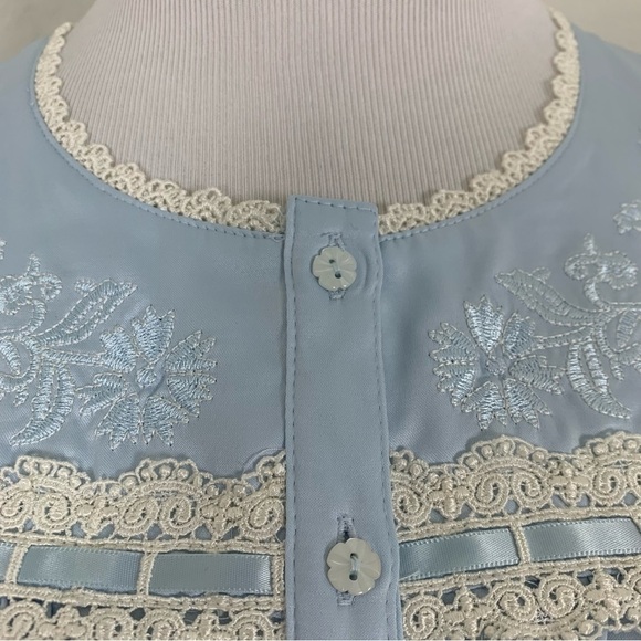Charter Club Long Lawn Satin Nightgown Blue Modest Lace Ribbon Womens M Sleeve - Picture 8 of 17